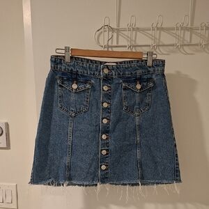 Only Women's Mid-wash Blue Denim Mini Skirt with Button-through Detail (Size S)